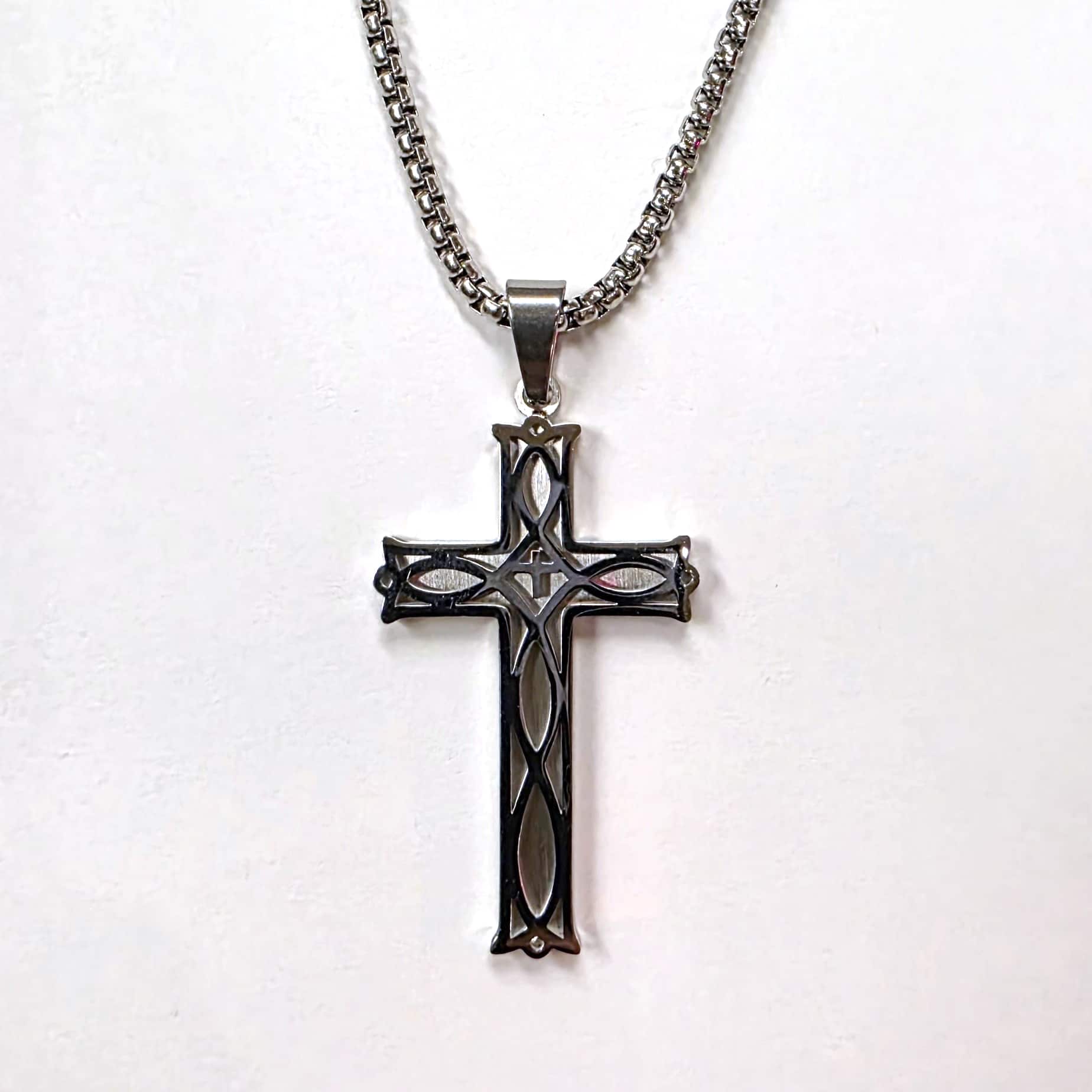 Just For Him Necklace, Stainless Steel: Silver Cross, 60Cm Chain