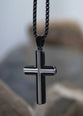 Necklace: Just for Him Silver/Black Cross, Stainless Steel, Clasp Closure