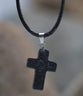 Necklace: Just for Him Lava Stone Cross, Black Lava Natural Stone, 100% Leather Cord, Clasp Closure