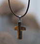 Necklace: Just for Him Tiger Eye Stone Cross, Tiger Eye Natural Stone, 100% Leather Cord, Clasp Closure