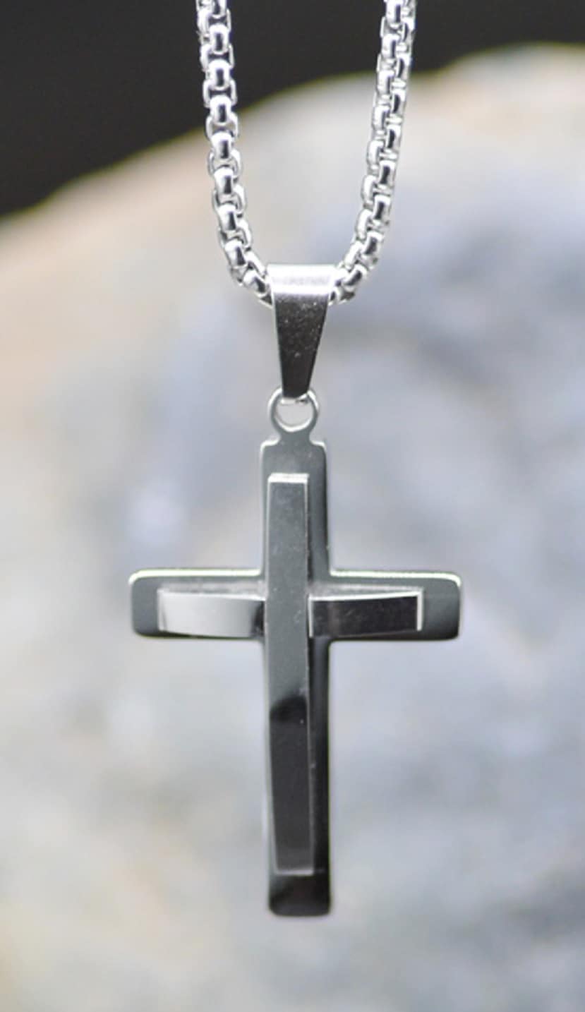 Necklace: Just for Him Silver Cross, Stainless Steel with Silver overlays, Clasp Closure