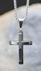 Necklace: Just for Him Silver Cross, Stainless Steel with Silver overlays, Clasp Closure