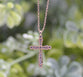 Necklace: Gold Cross, Brass base with Rhodium plating and Gold overlays, Cubic Zirconia accents,  Clasp Closure