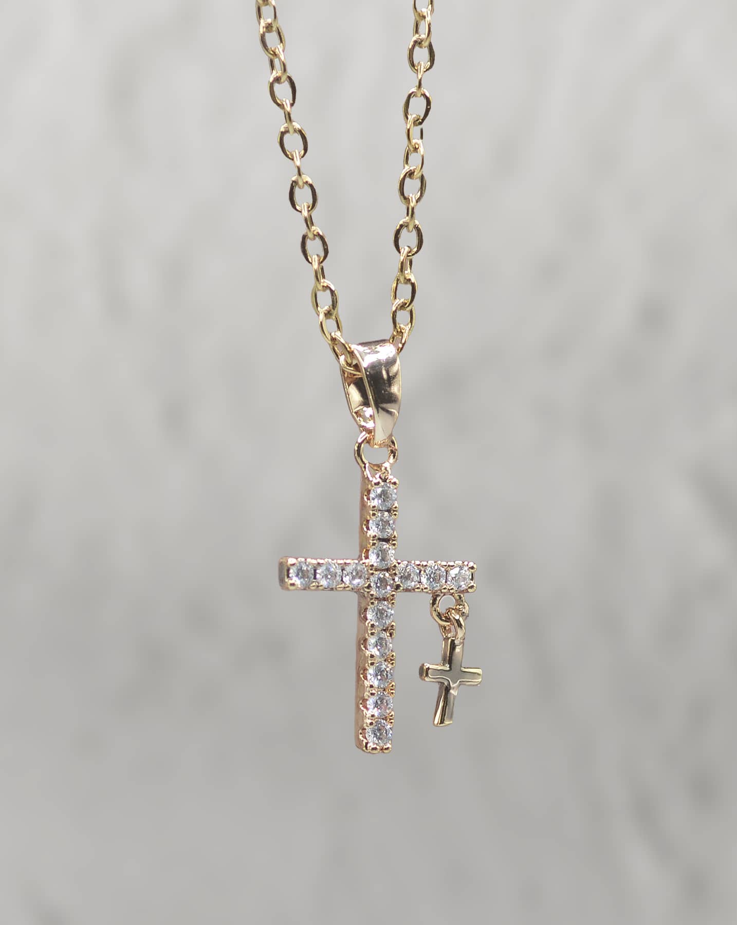 Necklace: Gold Cross/Sml Cross (Zinc Base with Gold Overlay, Austrian Crystal Accent, Lobster Clasp)