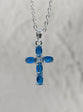 Necklace: Blue Crystal Cross (Copper base with Rhodium Plating, Austrian Crystal Accents, Lobster Clasp)