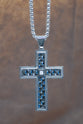 Necklace, Mens: Blue Cross (Stainless Steel, Semi Precious Accent, Lobster Clasp Closure)