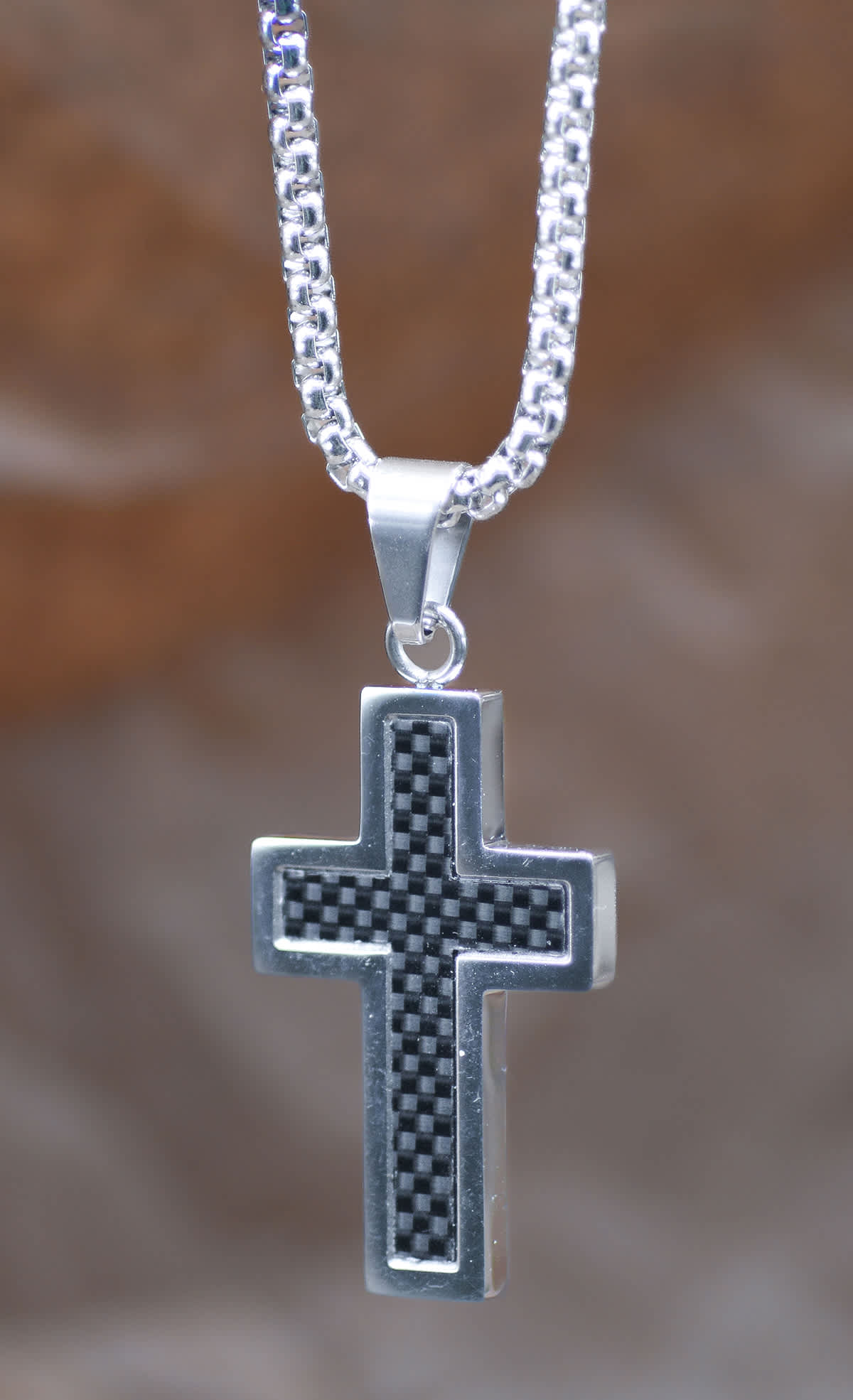 Necklace, Mens: Black Carbon Fiber (Stainless Steel, Carbon Fiber Accent, Lobster Clasp Closure)