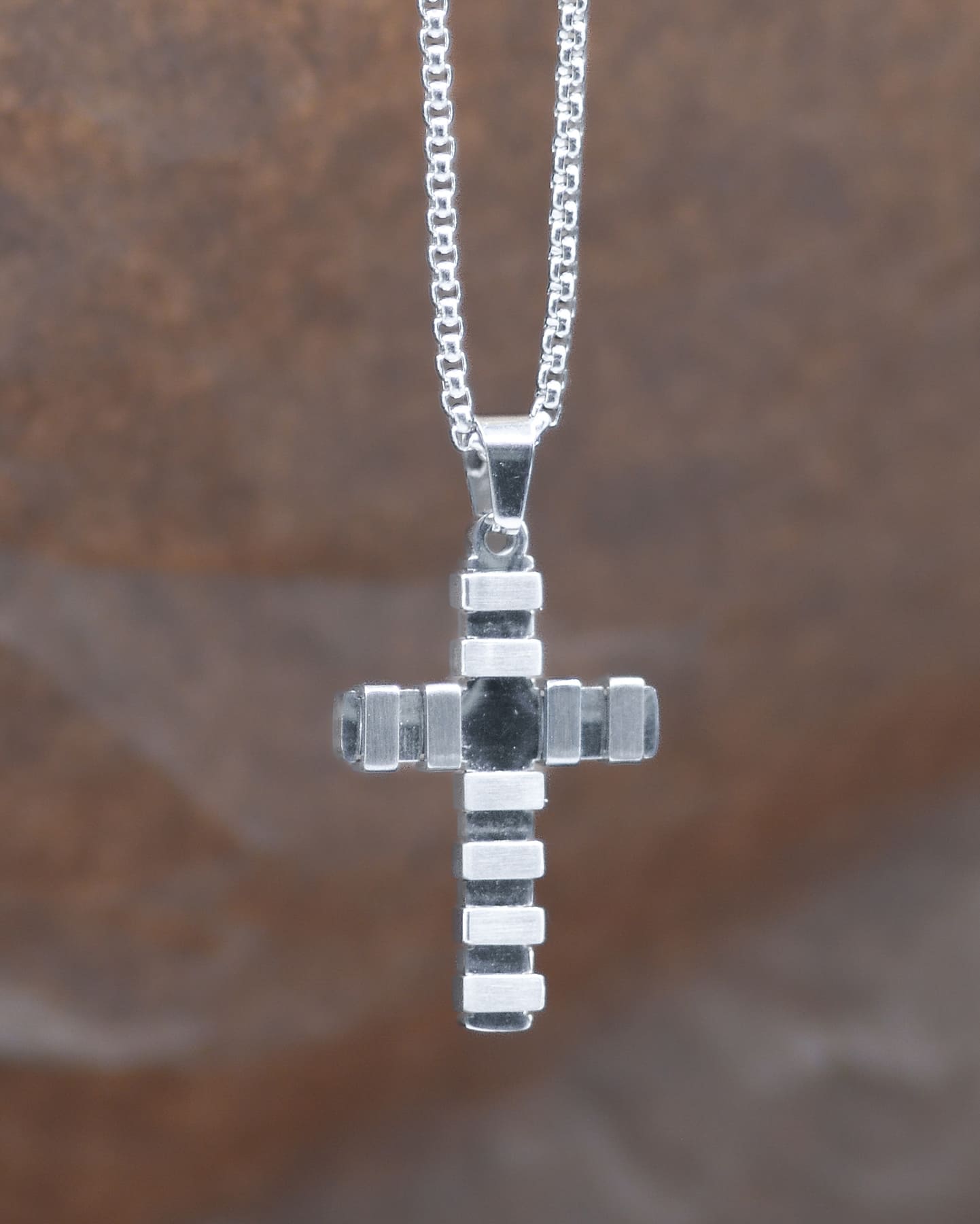 Necklace, Mens: Silver Wrapped Cross Ncklce (Stainless Steel, Lobster Clasp Closure)