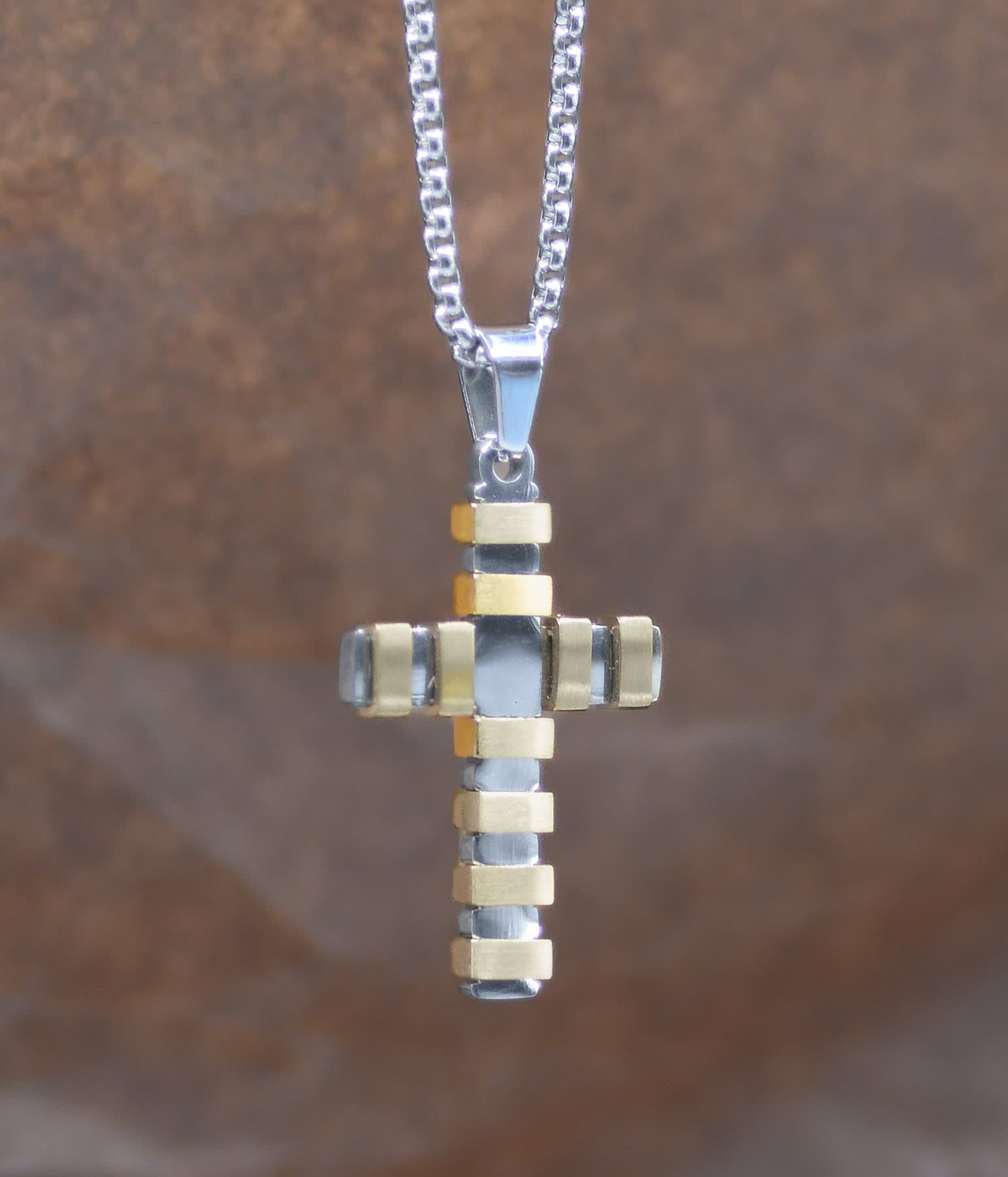 Necklace, Mens: Gold Wrapped Cross Ncklce (Stainless Steel, Lobster Clasp Closure)