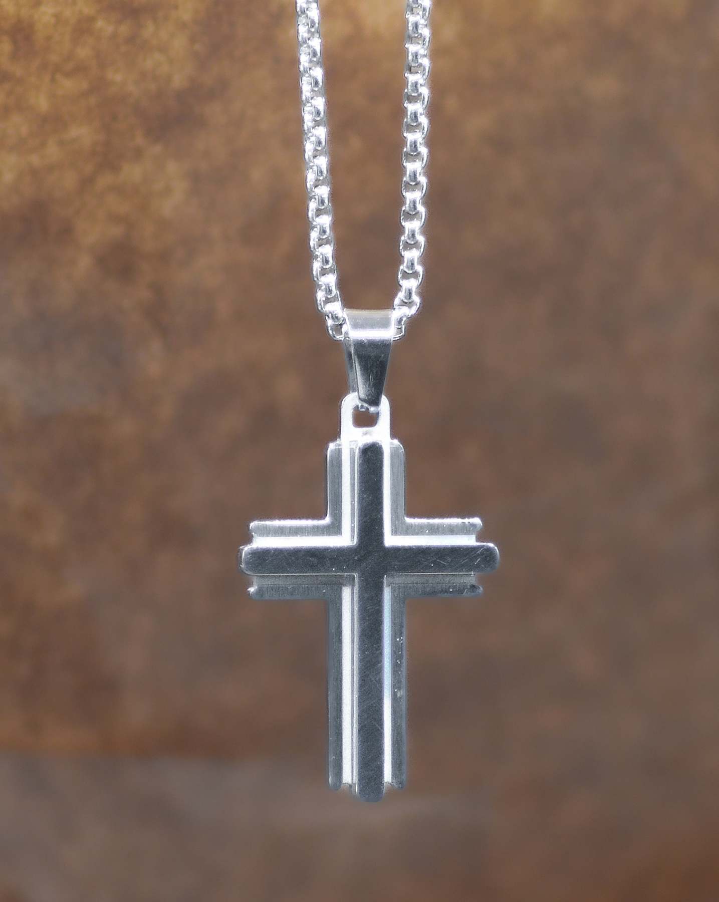 Necklace, Mens: Silver Cross (Stainless Steel, Lobster Clasp Closure)