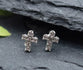 Glimmer Earrings, Sterling Silver Posts: Silver Cross Studs, Cubic Zirconia Accents, Gift Boxed
