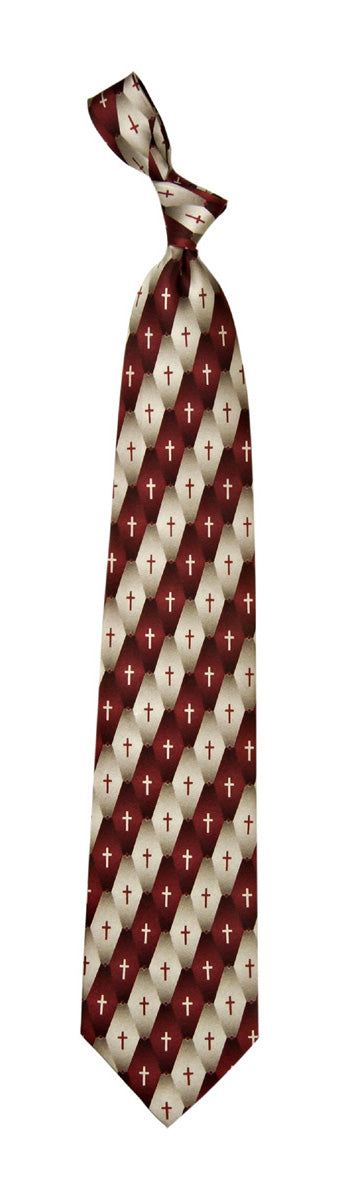 Silk Tie: Gradient Pattern Cross (Burgundy)