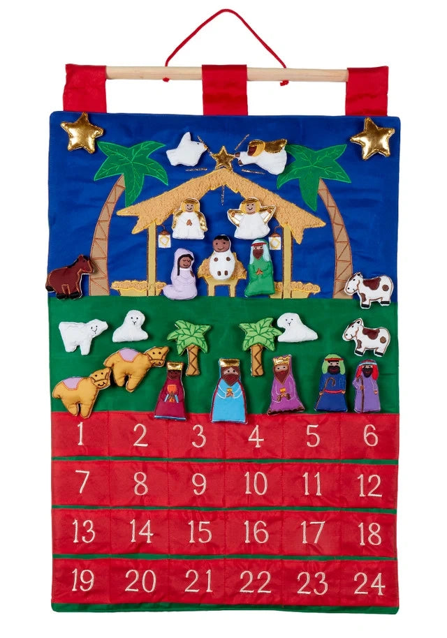 Fabric Advent Calendar: Holy Night, 24 Embroidered Figurines Included
