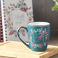 Ceramic Mug : Let Your Faith Be Bigger Than Your Fears, Teal/Floral With Bird, Gold Trim Around Rim (355ml) (Faith Fear Collection)