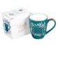 Ceramic Mug : Let Your Faith Be Bigger Than Your Fears, Teal/Floral With Bird, Gold Trim Around Rim (355ml) (Faith Fear Collection)