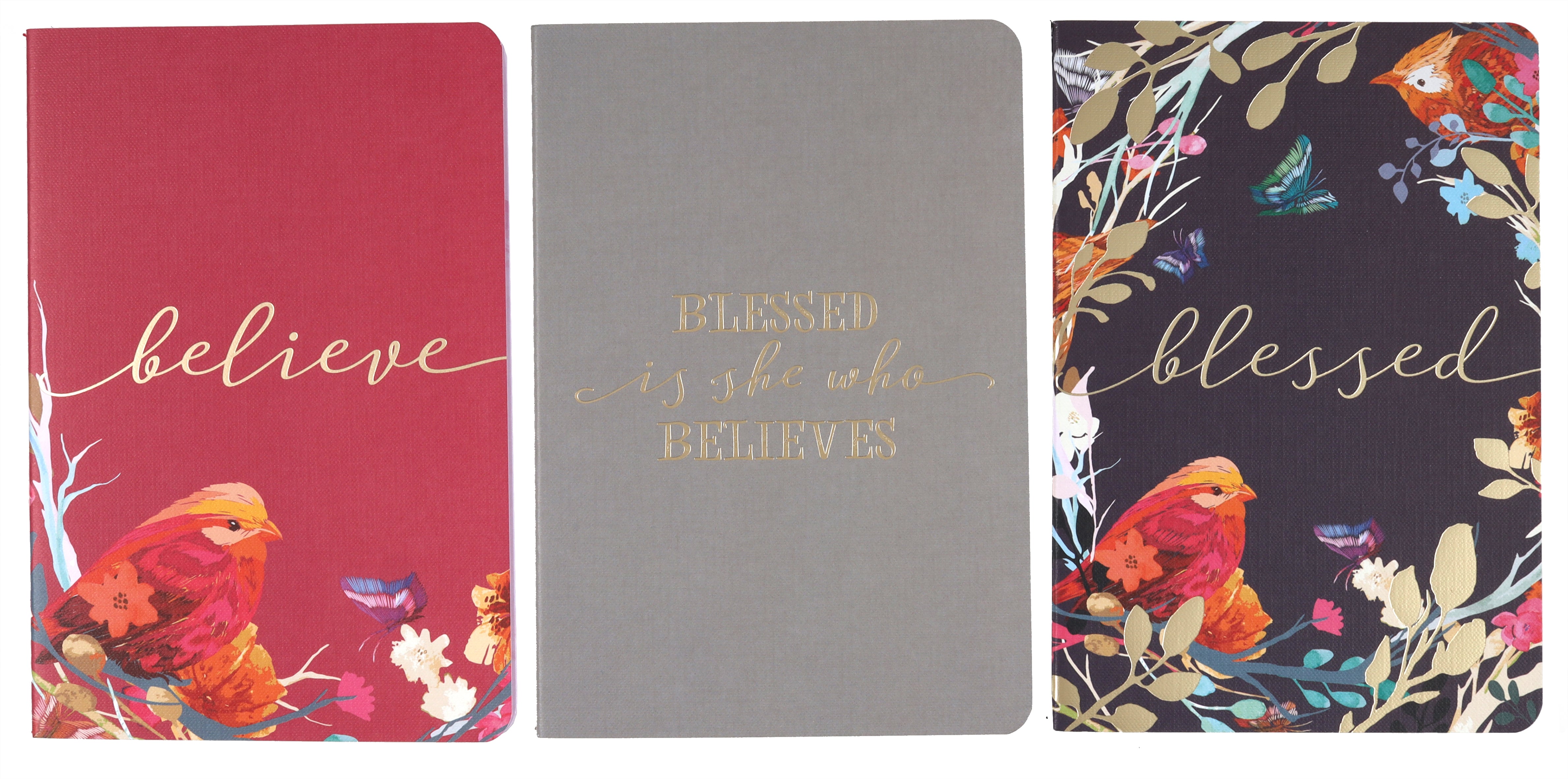 Notebook : Blessed, Birds, Eggplant/Burgundy/Gray (Set of 3) (Blessed Is She Collection)