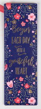 Bookmark: Grateful Heart, Navy With Pink Flowers
