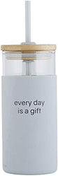 Tumbler, Glass With Bamboo Lid and Straw, 532ml: Every Day is a Gift, Comes in a Kraft Tube