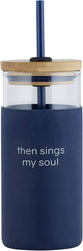 Tumbler, Glass With Bamboo Lid and Straw, 532ml: Then Sings My Soul, Navy, Comes in a Kraft Tube
