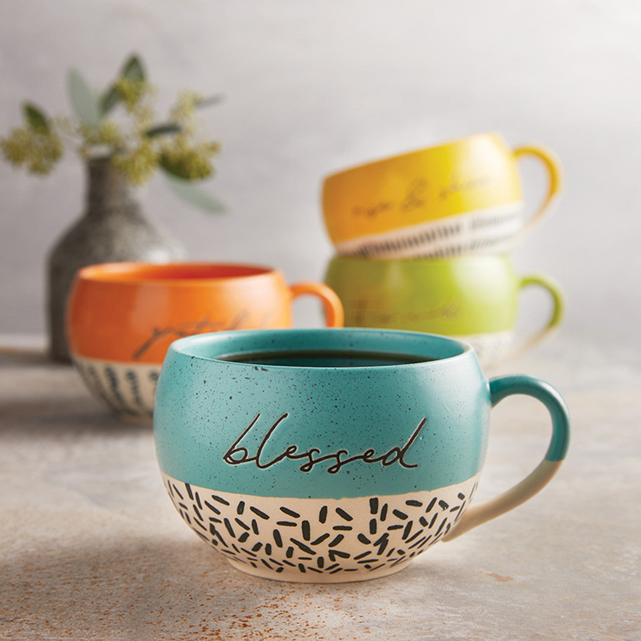 Ceramic Mug, 473ml: Blessed, Blue, Handcrafted Stoneware
