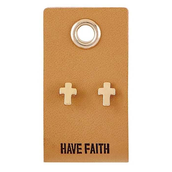 Earrings: Leather Tag Cross  (Zinc Alloy)