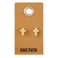 Earrings: Leather Tag Cross  (Zinc Alloy)