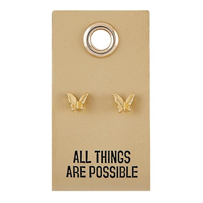 Earrings: Leather Tag Butterfly  (Zinc Alloy)