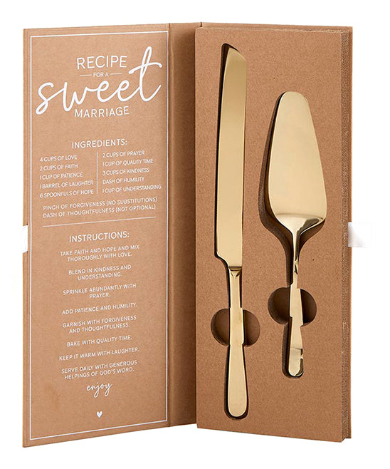 Wedding Cake Serving Set (includes cutting knife and server) (Champagne Gold Stainless Steel)