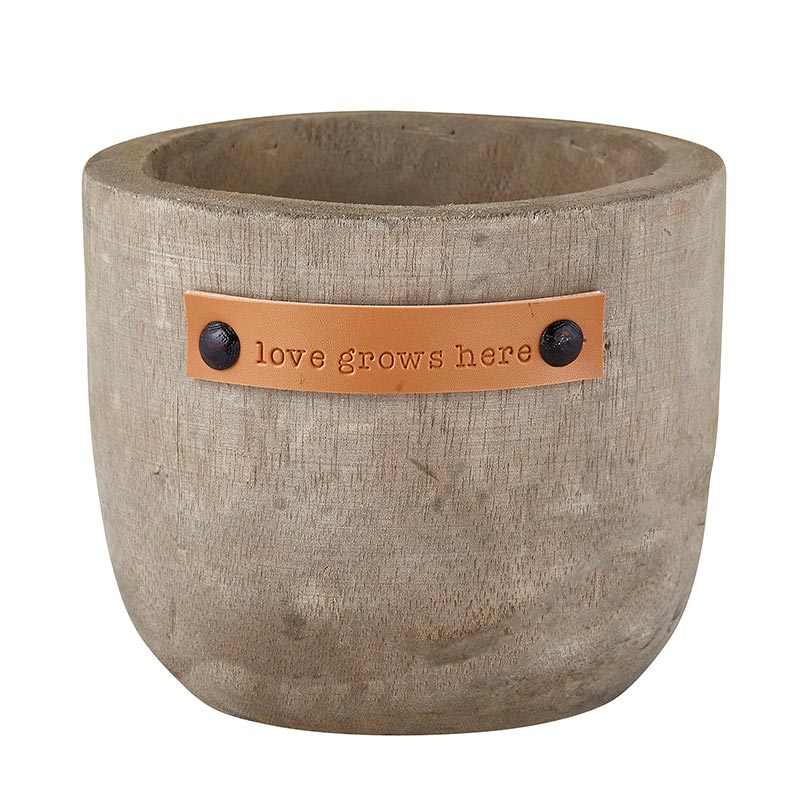 Planter-Love Grows Here (Paulownia Wood /Leather)