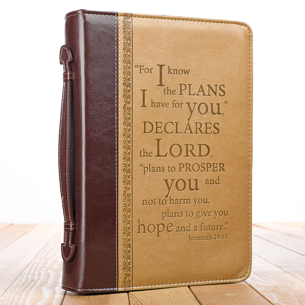 Bible Cover Extra Large: For I Know the Plans....Burgundy/Sand (Jer 29:11)