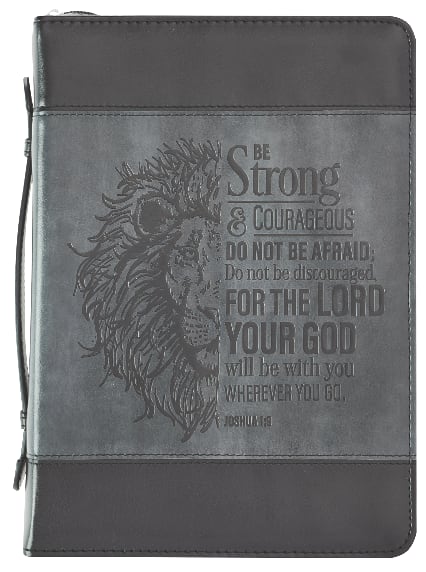 Bible Cover Large Classic, Be Strong & Courageous, Grey/Black Luxleather (Joshua 1: 9)