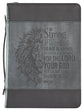 Bible Cover Large Classic, Be Strong & Courageous, Grey/Black Luxleather (Joshua 1: 9)