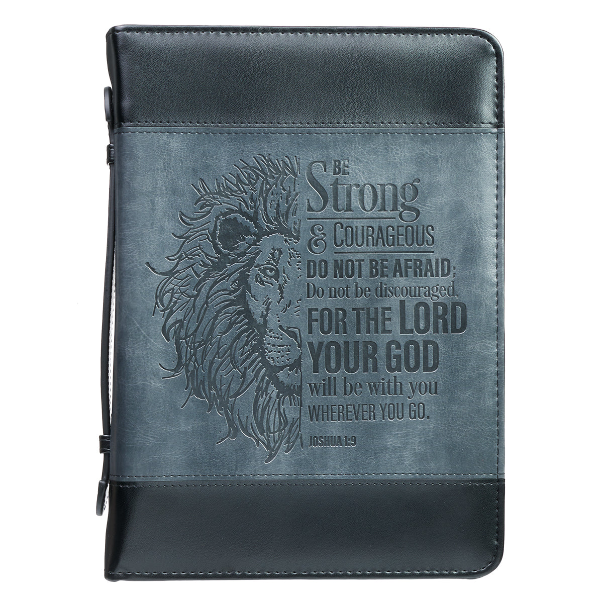 Bible Cover Medium Classic, Be Strong & Courageous, Grey/Black Luxleather (Joshua 1: 9)