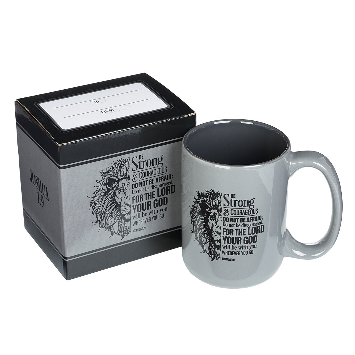 Ceramic Mug: Be Strong & Courageous, Grey/Black (Joshua 1:9) (414ml)