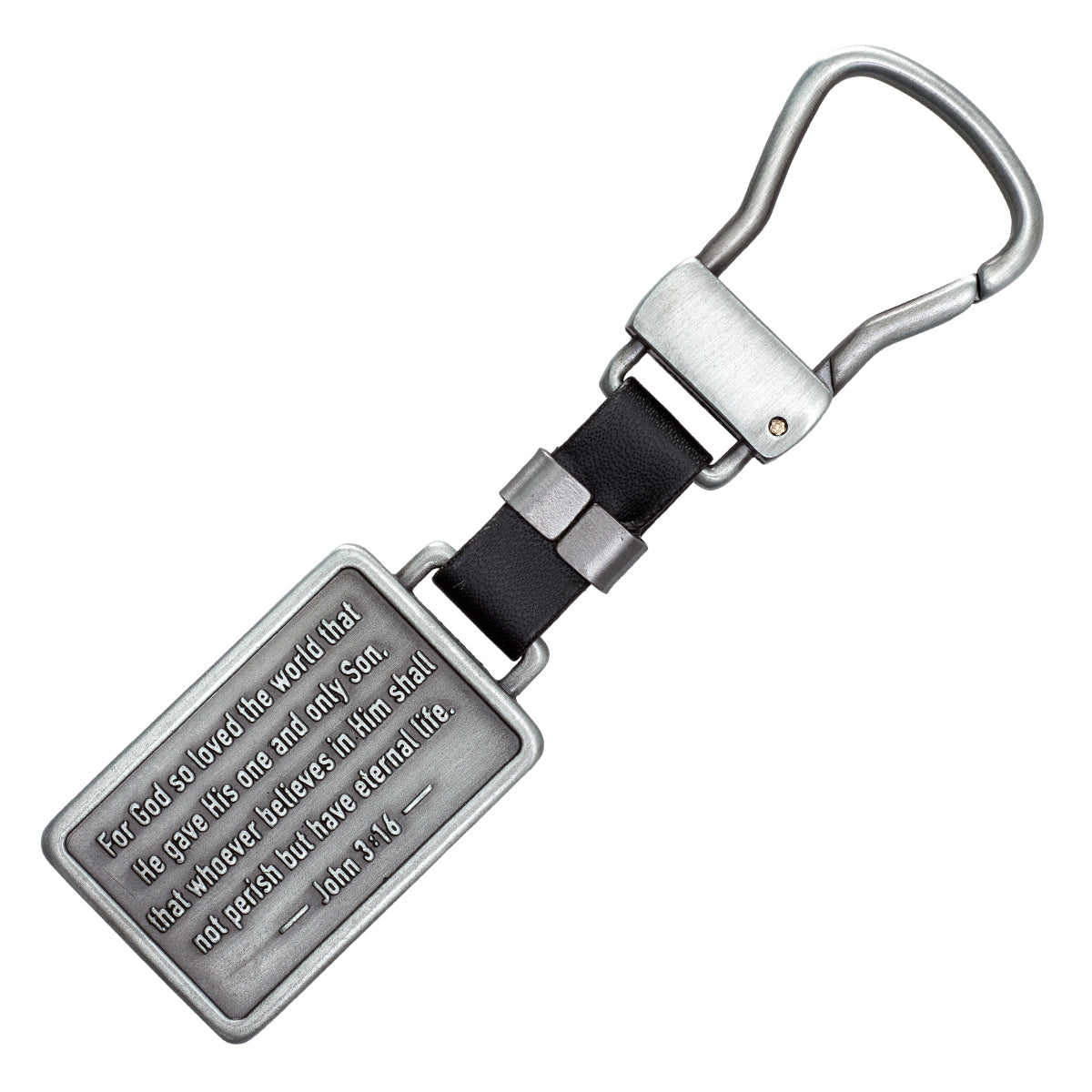 Metal Keyring in Tin: John 3:16 Cross, Scripture Verse Stamped on Front and Back