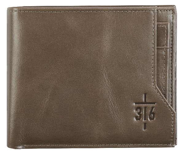 Leather Wallet: John 3:16 Cross, Taupe, Bi-Fold, Rfid-blocking, Gift Boxed