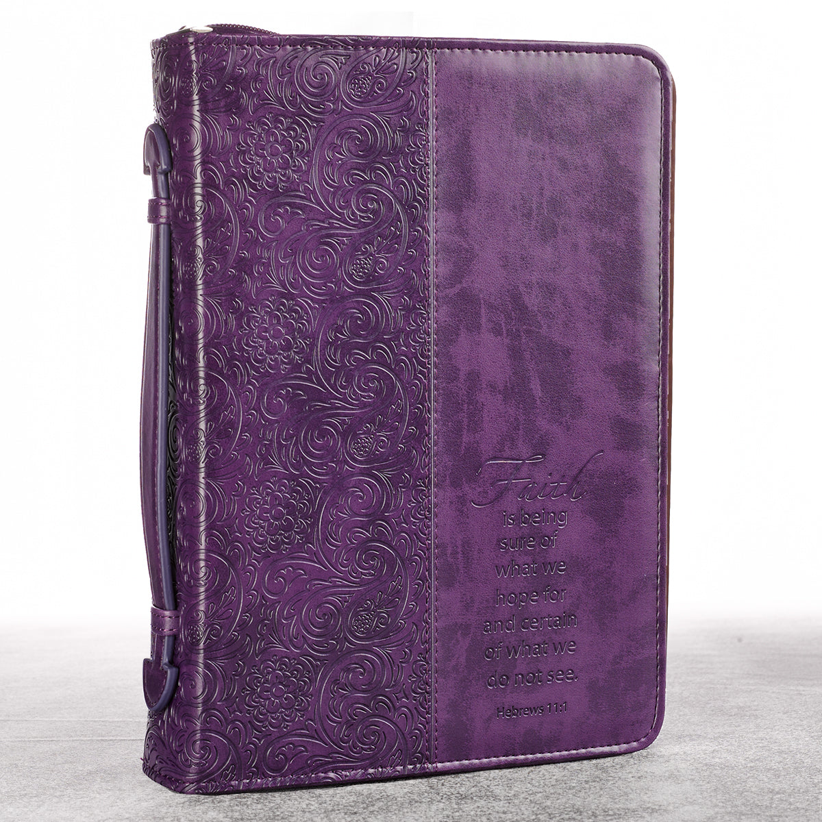 Bible Cover Extra Large: Faith, Purple Pattern, Carry Handle