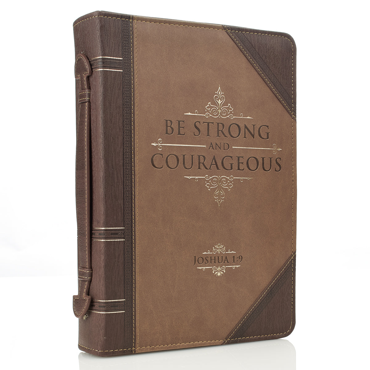 Bible Cover Extra Large: Be Strong & Courageous, Beige/Brown (Joshua 1:9)