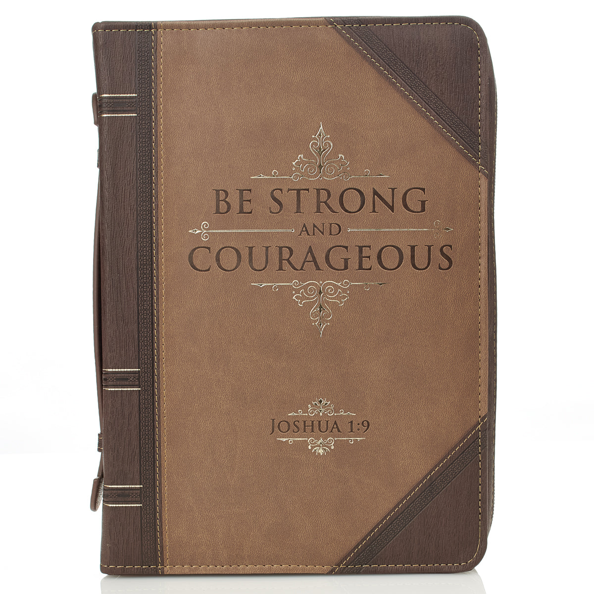 Bible Cover Extra Large: Be Strong & Courageous, Beige/Brown (Joshua 1:9)