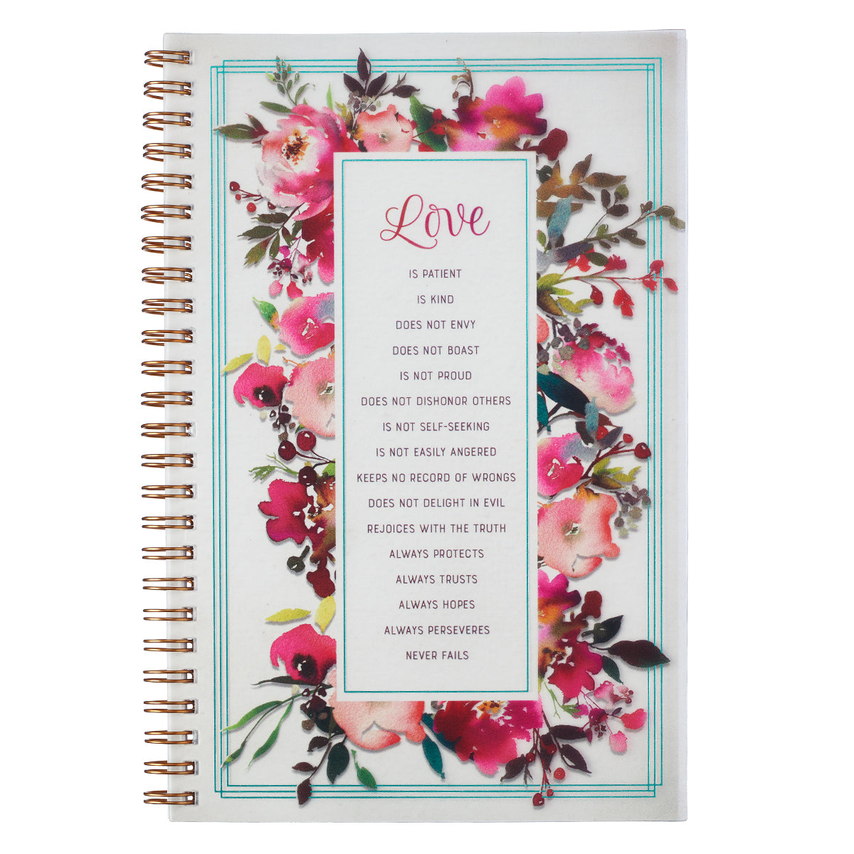 Notebook: Love is Patient, Love is Kind, Pink Floral (1 Cor 13)