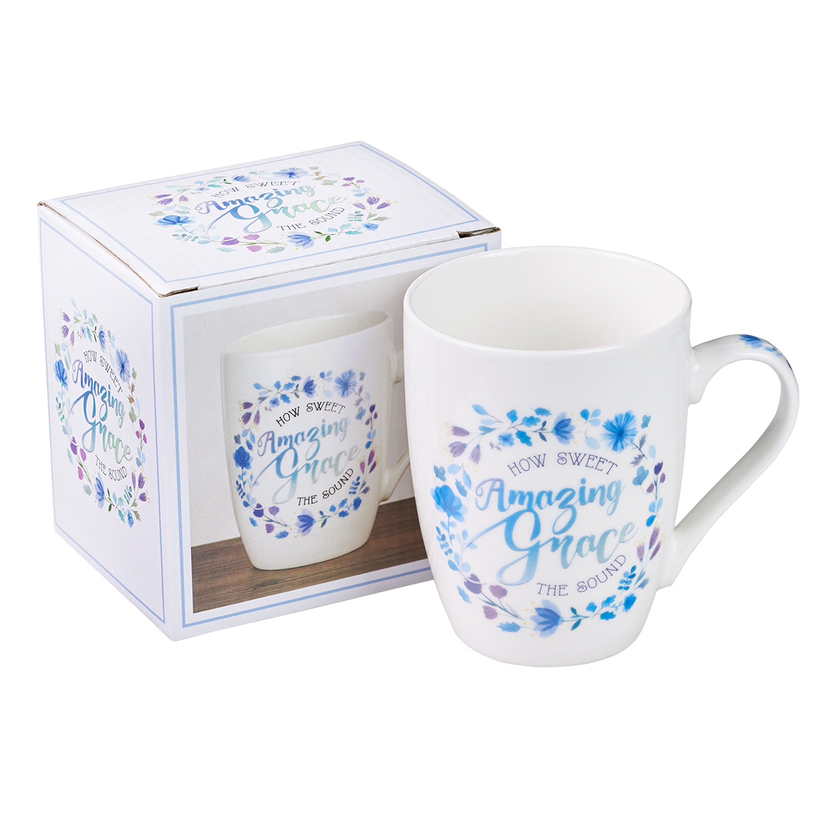 Ceramic Mug: Amazing Grace How Sweet the Sound, Blue/Purple Floral