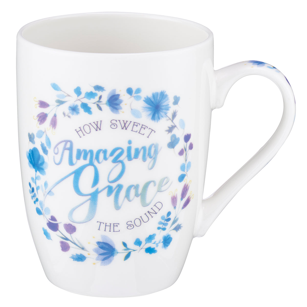 Ceramic Mug: Amazing Grace How Sweet the Sound, Blue/Purple Floral