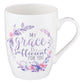 Ceramic Mug: My Grace is Sufficient For You, Pink/Purple Floral Wreath (2 Cor 12:9)