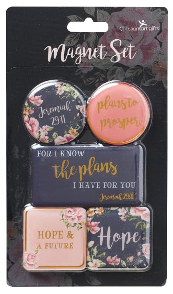 Magnetic Set of 5 Magnets: For I Know the Plans I Have For You, Navy/Pink Floral (Jer 29:11)