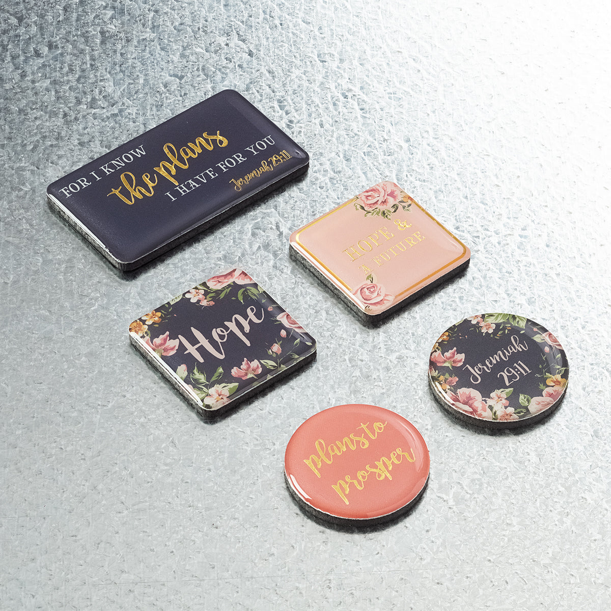 Magnetic Set of 5 Magnets: For I Know the Plans I Have For You, Navy/Pink Floral (Jer 29:11)