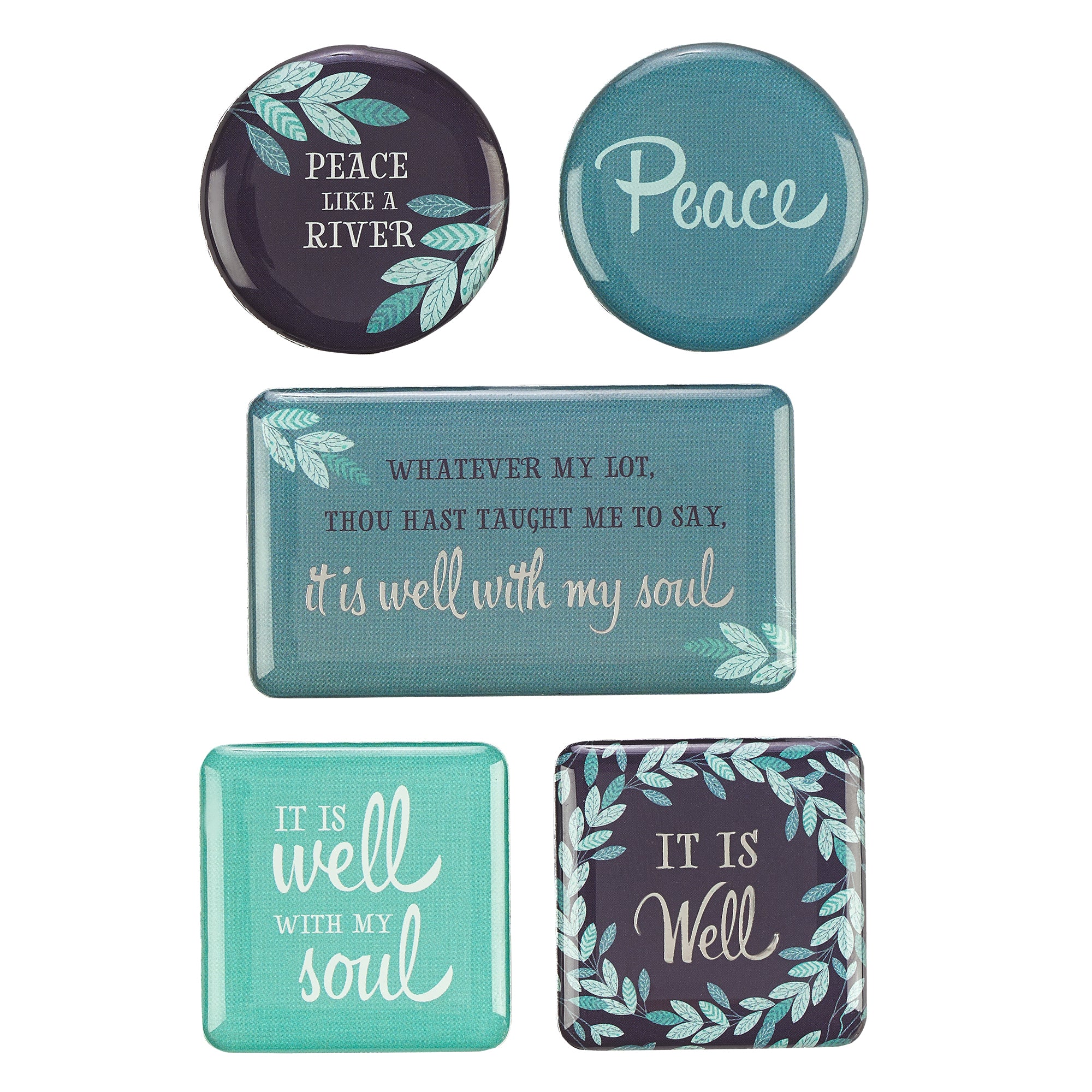 Magnetic Set of 5 Magnets: Peace Like a River, Blue/Turquoise