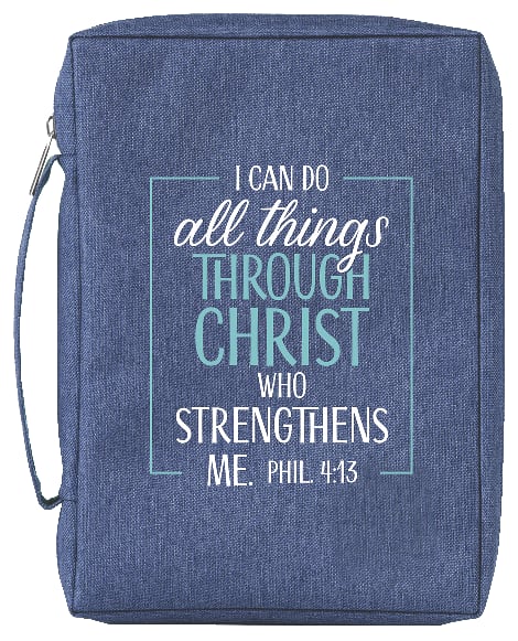 Bible Cover Poly Canvas Large: All Things Through Christ, Denim, Carry Handle