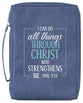 Bible Cover Poly Canvas Large: All Things Through Christ, Denim, Carry Handle