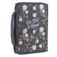 Bible Cover Poly Canvas Large: Be Still & Know, Navy/White Cotton Flowers, Carry Handle