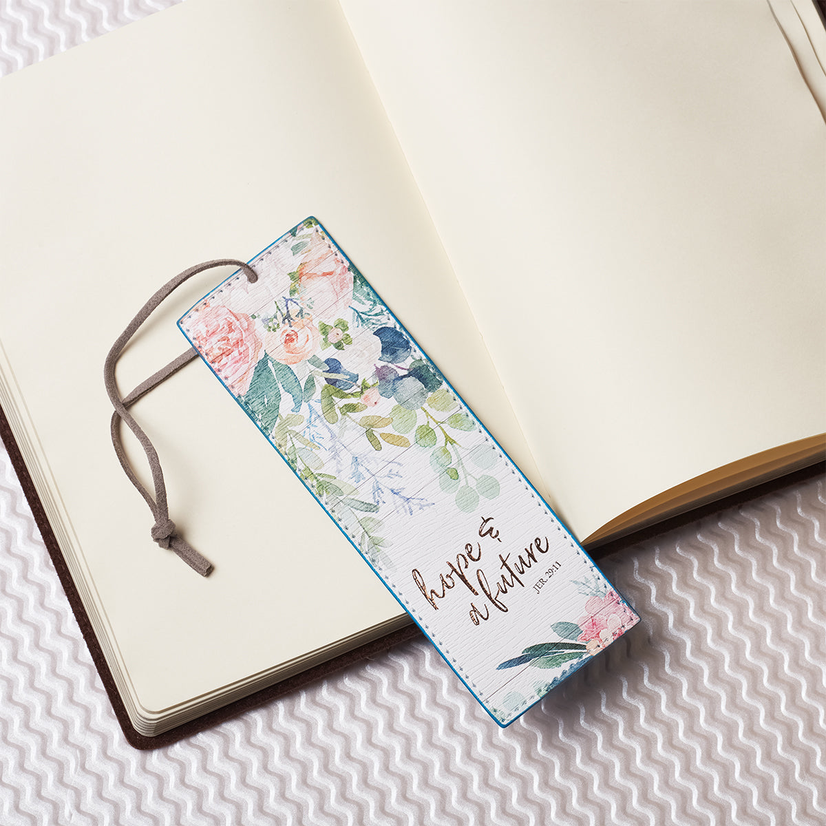 Bookmark: Hope & a Future, Floral/Brown Cord Tassel (Jer 29:11)